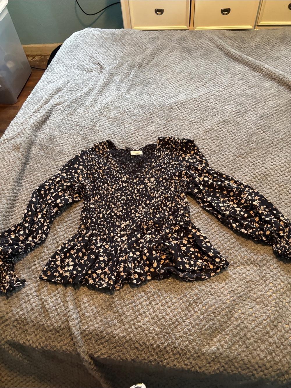 Women’s size M  Black Floral Smocked Peplum Top